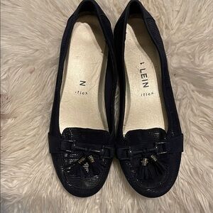 Anne Klein Navy Flats with Bow Detail
